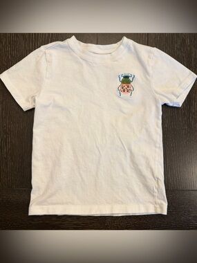 Janie and Jack Boy’s 6 White Short Sleeve Tshirt w/ Beetle Embroidery Crewneck